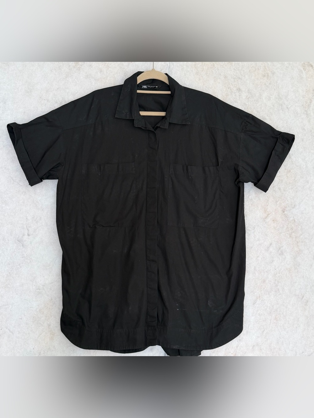 Zara Black Short-Sleeve Button-Down Shirt (SKU890)